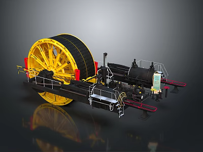 Futuristic Sci Fi Yellow Mechanical Wheel Structure With Metallic Components And Advanced Machinery 3d model