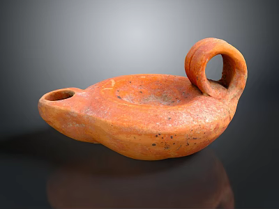 Terracotta Sculpture Ancient Style Oil Lamp With Loop Handle And Rustic Design 3d model