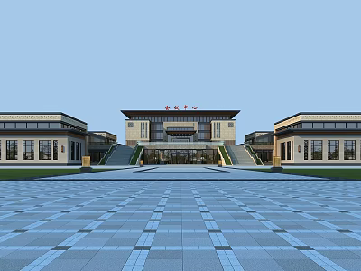 Grand Symmetric Building With Traditional Modern Design Main Entrance And Plaza 3d model