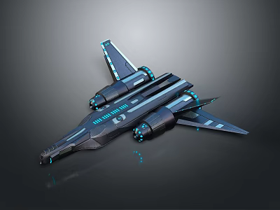 Futuristic Black Spaceship With Blue Glowing Parts Streamlined Design And Multiple Engines 3d model