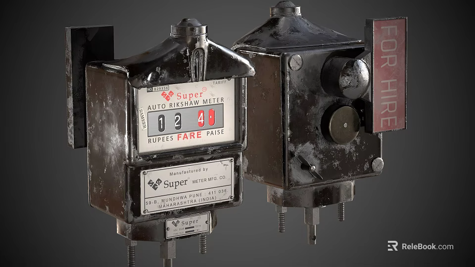 Vintage Commercial Fare Meters With For Hire Sign And Old Style Design 3d model 