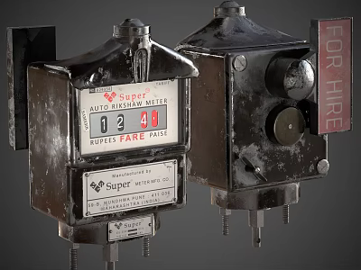 Vintage Commercial Fare Meters With For Hire Sign And Old Style Design 3d model