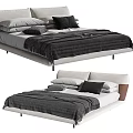 Modern Minimalist Double Bed With White Frame Gray Blanket And Leather Accent Pillows