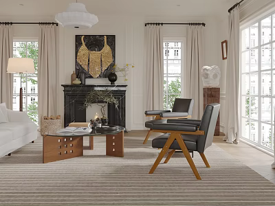Stylish Wooden Frame Leather Armchairs For Bright Elegant Modern Cozy Living Room Interior Decor 3d model