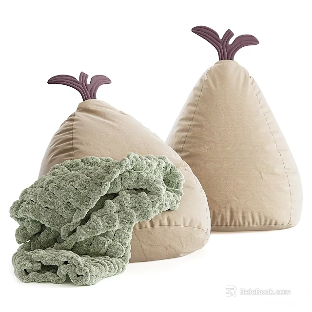 Adorable Pear Shaped Beige Lazy Sofas With Soft Knitted Blanket For Cozy Home Leisure Time 3d model 