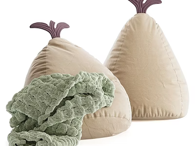Adorable Pear Shaped Beige Lazy Sofas With Soft Knitted Blanket For Cozy Home Leisure Time 3d model