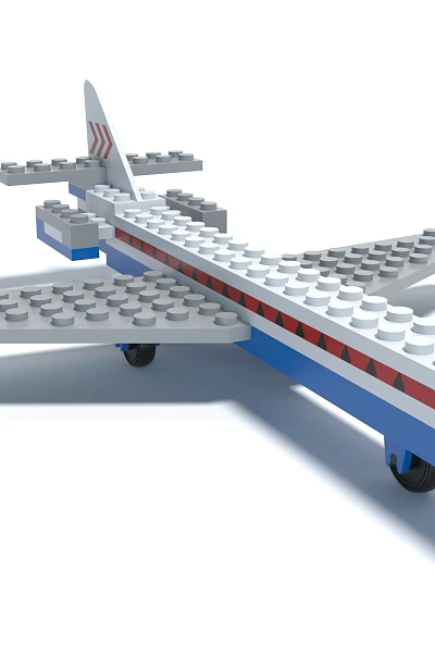 Building Blocks Airplane Model With Red White Blue Colors And Detailed Fuselage Wings Tail 3d model