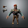 Man With Red Beret Sunglasses Beard Green Jacket Badges Brown Pants Boots Pipe And Pistol