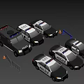 Various Police Car Models Including SUV Sedan Van with Traffic Cones and Barriers