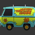 Colorful Cartoon Van with Blue and Yellow Design Floral Patterns and Mystery Machine