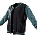 Stylish Black And Teal Baseball Jacket With Buttons And Pocket