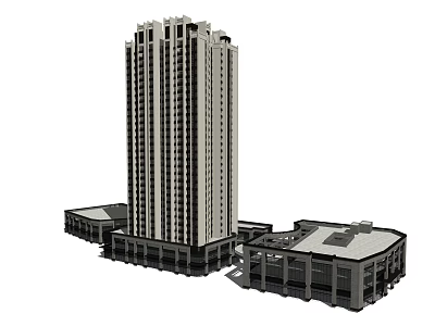 Modern High Rise Residential Building With Surrounding Low Rise Structures And Architecture 3d model