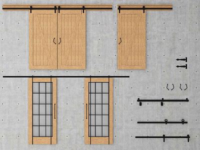 Modern barn door kitchen sliding door hanging rail door warehouse door sliding door kitchen barn door toilet door 3d model