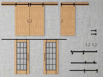 Modern barn door kitchen sliding door hanging rail door warehouse door sliding door kitchen barn door toilet door 3d model