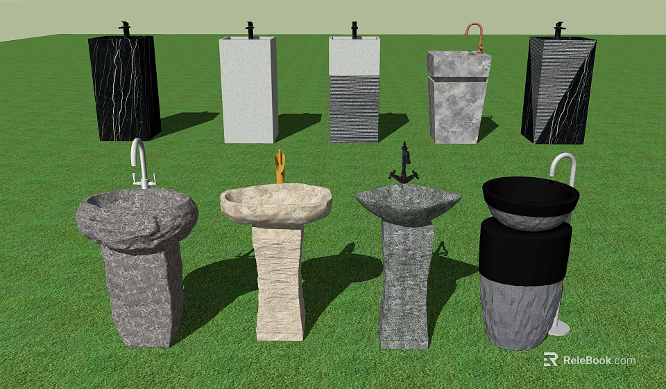 Various Column Style Washbasins With Different Materials And Decorative Designs 3d model