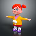3D Smiling Cartoon Girl With Red Hair Pigtails Yellow Jacket Arms Outstretched