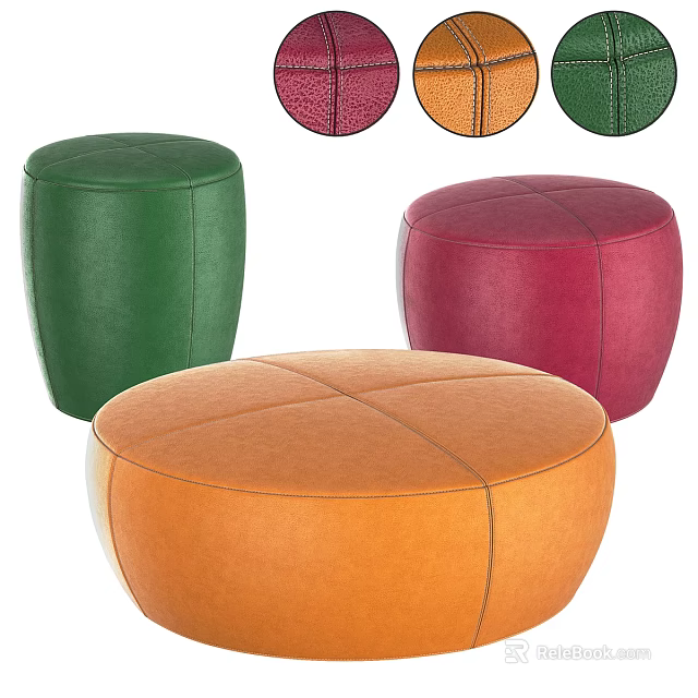 Multi Colored Round Upholstered Ottoman Seats For Living Room Decor 3d model