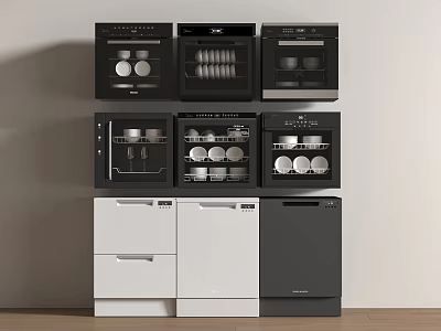 Modern Kitchen With Built in Appliances Including Oven Dishwasher And Storage Cabinets 3d model