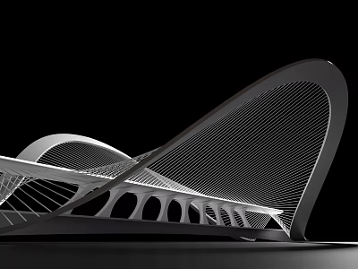 Modern Sleek Bridge Architectural Design With Curved Steel Structure And Support Beams 3d model