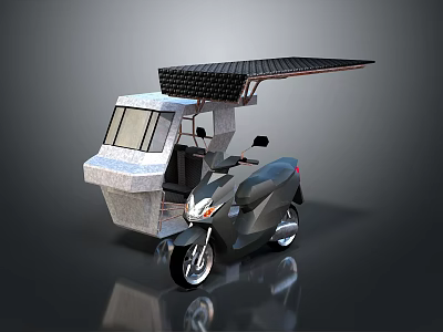 Solar Powered Three Wheeled Motorcycle Featuring Cabin And Roof Panel 3d model