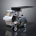 Solar Powered Three Wheeled Motorcycle Featuring Cabin And Roof Panel