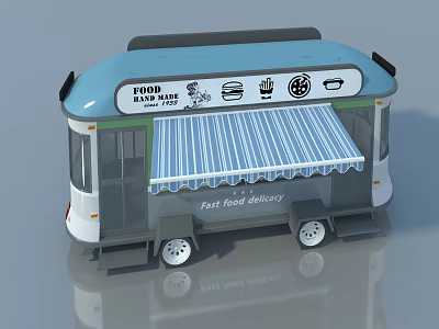 Swing Door Design For Fast Food Delivery Truck With Striped Awning And Icons 3d model