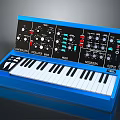 Blue Electronic Keyboard with Control Panel Knobs Buttons and Black White Keys