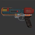 Futuristic Sci Fi Pistol With Blue Red Yellow Accents Green Sight Light And Black Grip