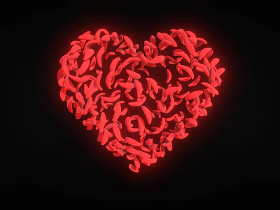 Glowing Red Medical Devices Arranged As Heart Shape On Black Background 3d model