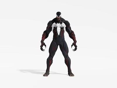 Muscular Game Movie Character With Black Body White Chest And Red Patterns 3d model