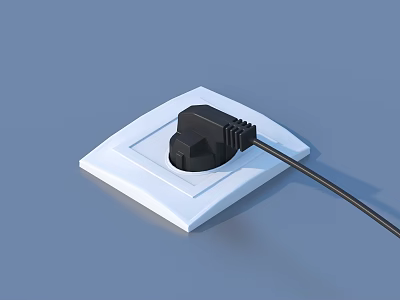 White Electrical Socket With Black Plug And Power Cable On Blue Background 3d model