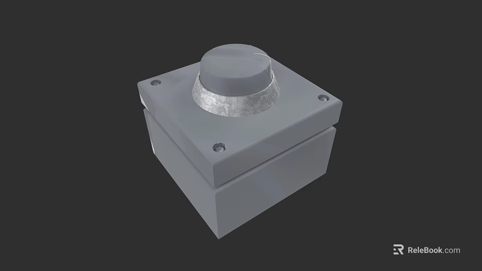 Gray Electronic Control Panel Component With Square Base Round Knob Silver Trim And Screw Holes 3d model 