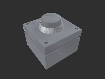 Gray Electronic Control Panel Component With Square Base Round Knob Silver Trim And Screw Holes 3d model