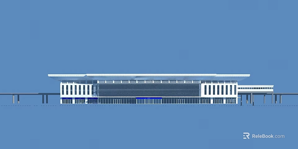 Modern Building Exterior With Glass Curtain Wall And White Symmetrical Facade 3d model 
