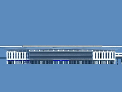 Modern Building Exterior With Glass Curtain Wall And White Symmetrical Facade 3d model