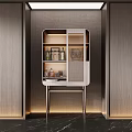 Modern Elegant Wine Cabinet With Glass Door Wine Bottles Lighting Wooden Walls And Marble Floor