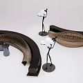 Modern Curved Landscape Seats With Woven Texture Green Plants And Decorative Lights