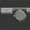Glasses Wearing Operator on Circular Platform with Display Shelves Control Consoles and Monitors