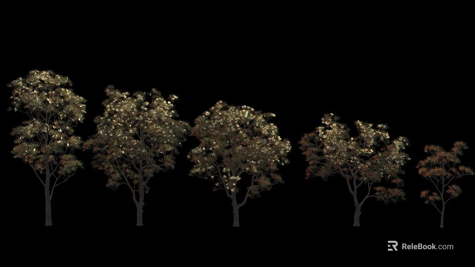 Tall Arbor Trees with Golden Brown Foliage and Straight Trunks in Natural Setting 3d model 
