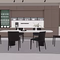 Modern Restaurant Open Interior Design With Dining Table Chairs Cabinets And Lighting 3d model