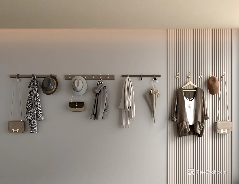 Wall Mounted Racks for Hanging Hats Scarves Coats Bags and Umbrella in Modern Entryway 3d model 