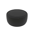 Stylish Modern Gray Round Ottoman With Fabric Upholstery And Black Base