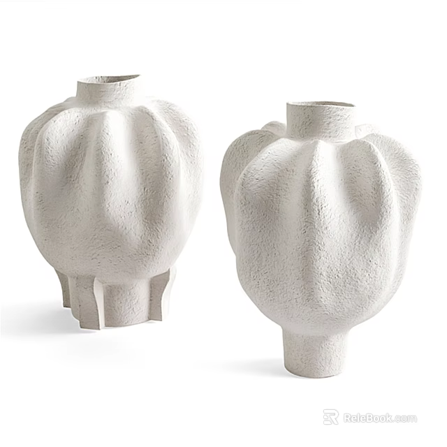 White Ceramic Vases With Modern Textured Design And Sculptural Shape For Home Decor 3d model 