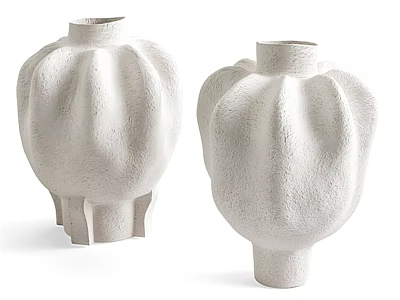 White Ceramic Vases With Modern Textured Design And Sculptural Shape For Home Decor 3d model