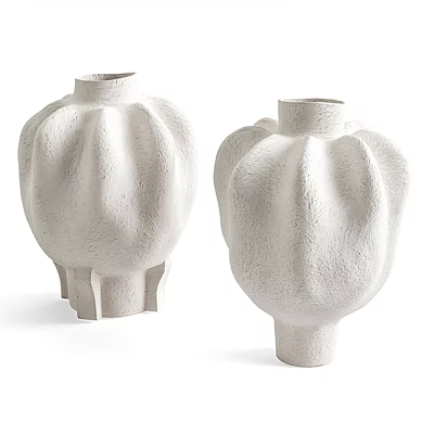 White Ceramic Vases With Modern Textured Design And Sculptural Shape For Home Decor 3d model