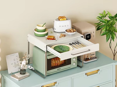 Dinnerware Set In Kitchen Organizer With Toaster Coffee Maker And Dishes 3d model