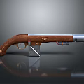 Vintage Wooden Grip Pistol With Silver Metal Barrel And Red Button Detail