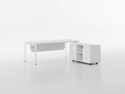 Modern White L Shaped Office Desk With Storage Cabinet And Drawers 3d model