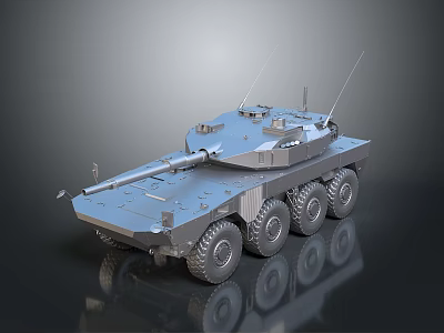 Modern Wheeled Armored Military Vehicle With Six Wheels Antennas And Metallic Finish 3d model