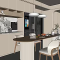 Modern Restaurant Interior Design With Light Colored Cabinets Wooden Table And White Chairs